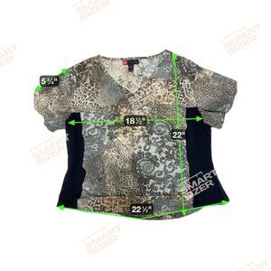 Womens XL Short Sleeve Scrub Top With Mixed Animal & Paisley Print